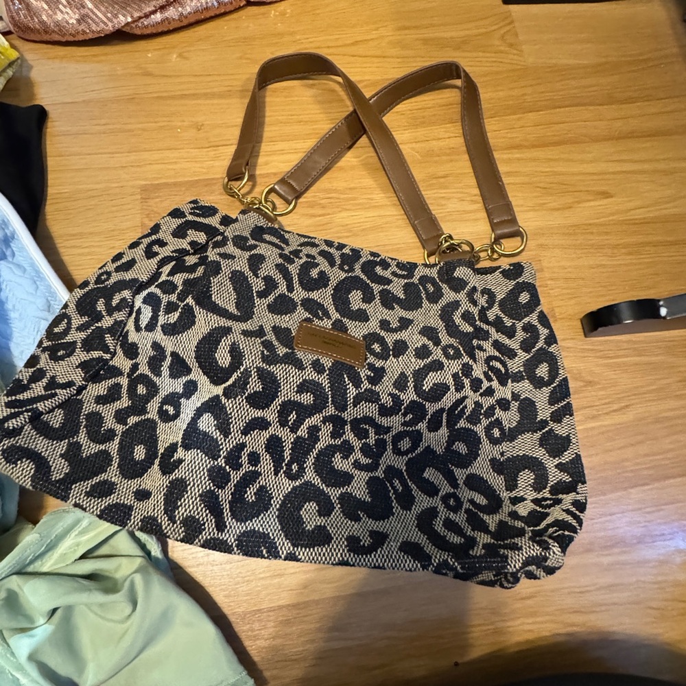 Leopard Print Tote Bag with Brown Straps